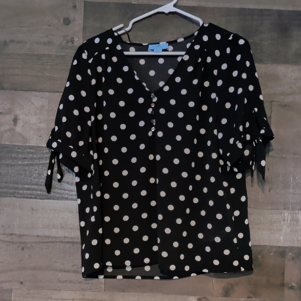 CeCe Black and White Polka Dot Blouse